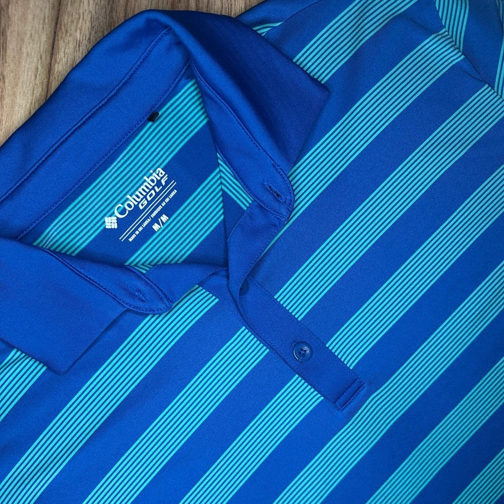 Columbia Golf Omni-Wick “King of the Green” Polo Shirt Blue Striped Size M